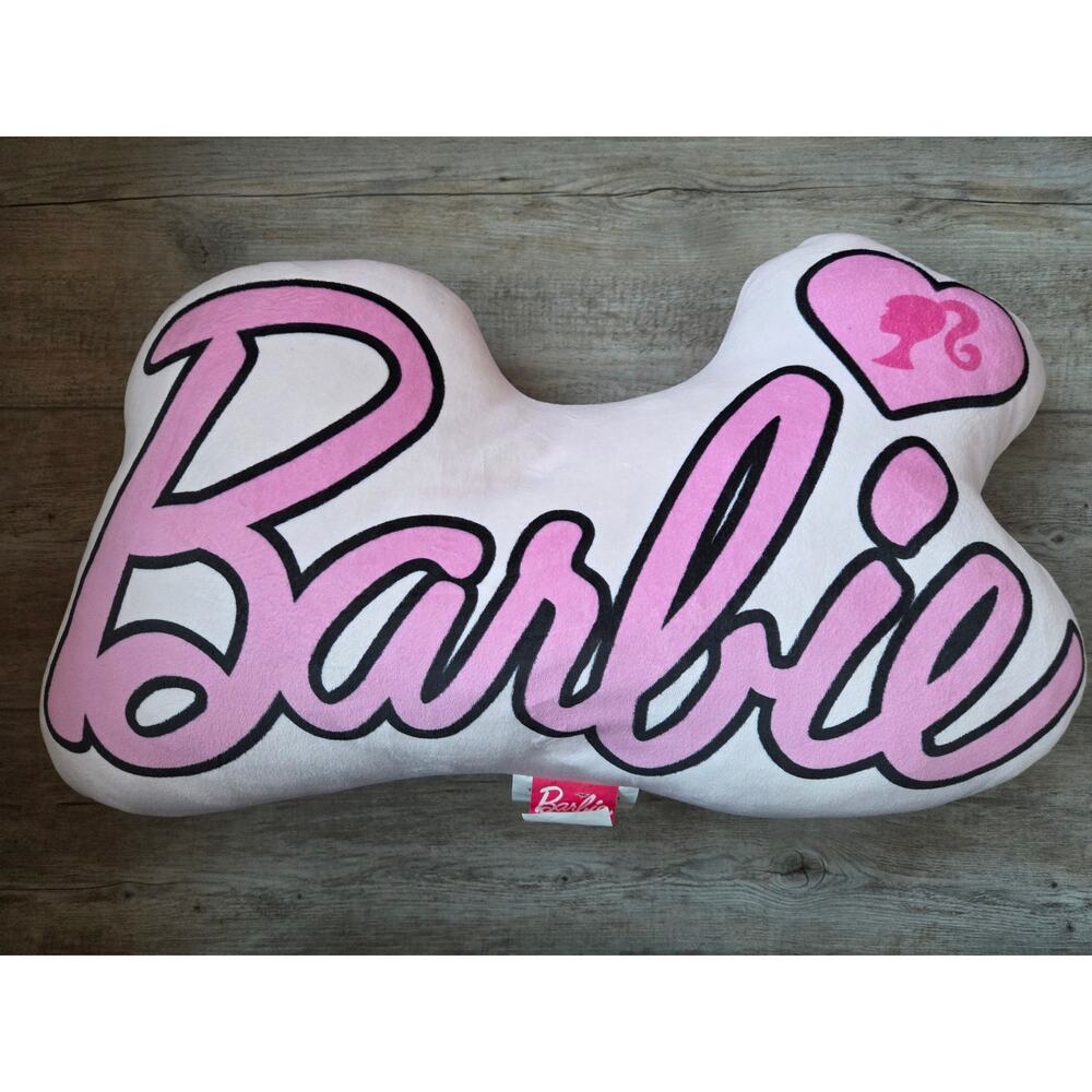 Barbie Logo Plush Decorative Pillow Heart Silhouette‎ Pink White Mattel 2024